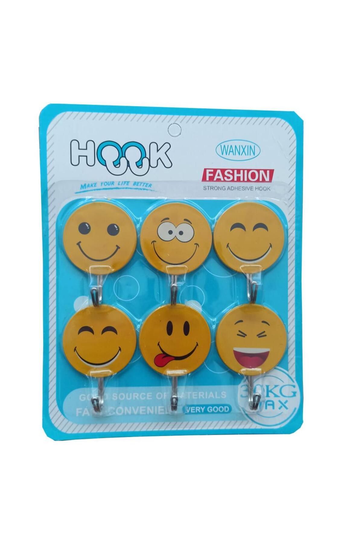 sanal trend 6 Adet Pratik Yapışkanlı Duvar Askısı Gülenyüz Emoji