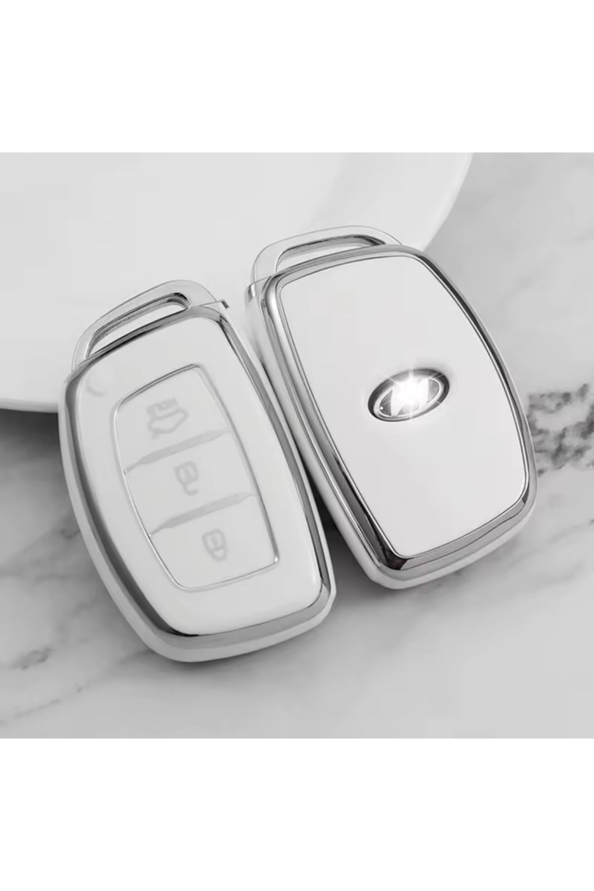 YıldızTuning Hyundai I40 Sustasız Anahtar Kılıfı Beyaz-Silver