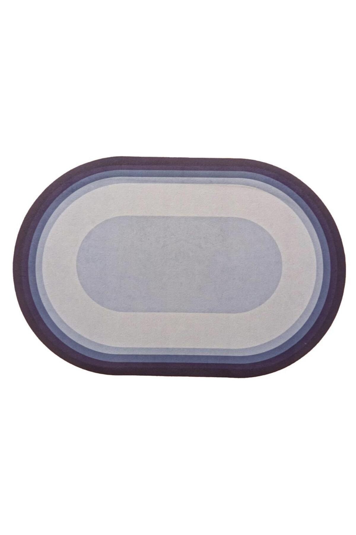 sanal trend 2 Adet Mavi Gri 57*38 Cm 2,5 Mm Oval Su Emici Banyo Duş Önü Paspas Kaymaz Abdest Paspası