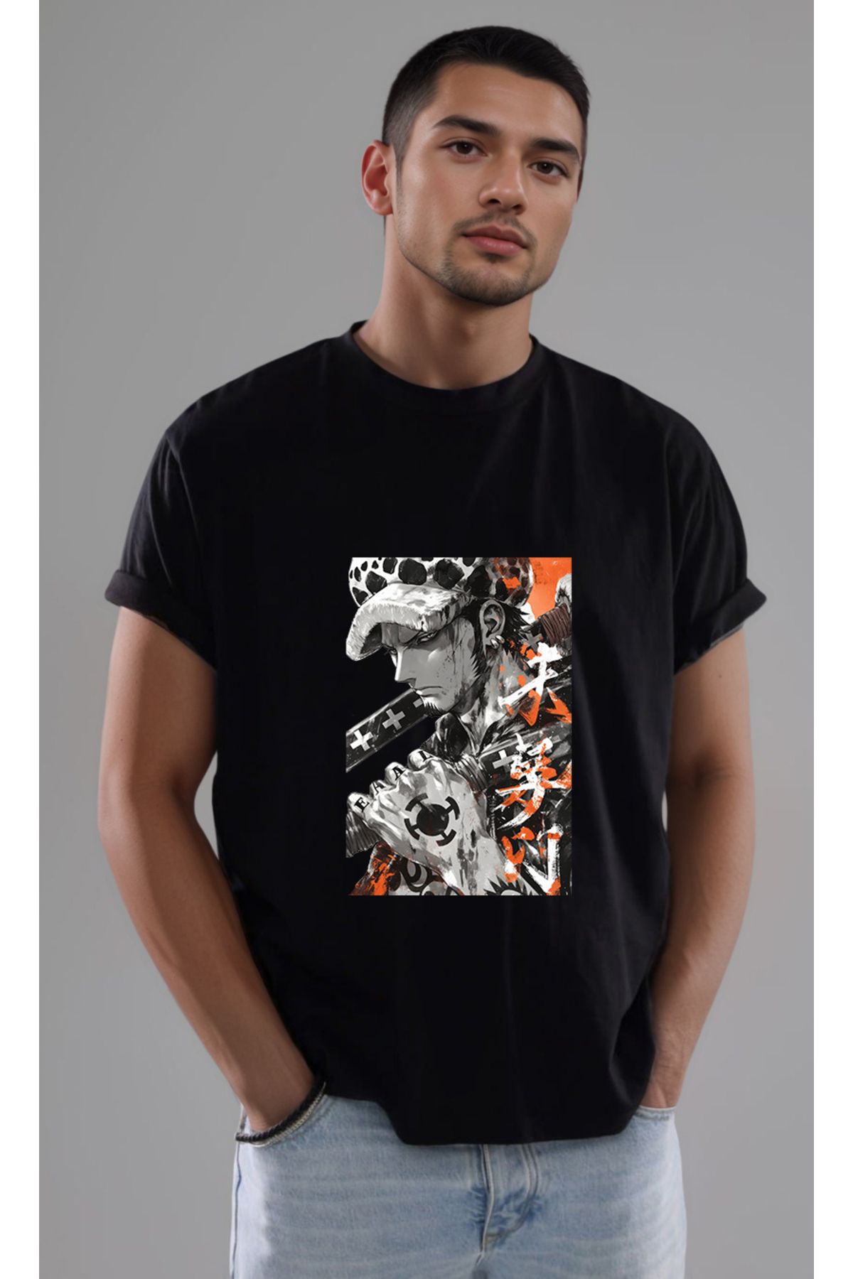 petite pati One Piece Trafalgar Law Baskılı Unisex Tshirt