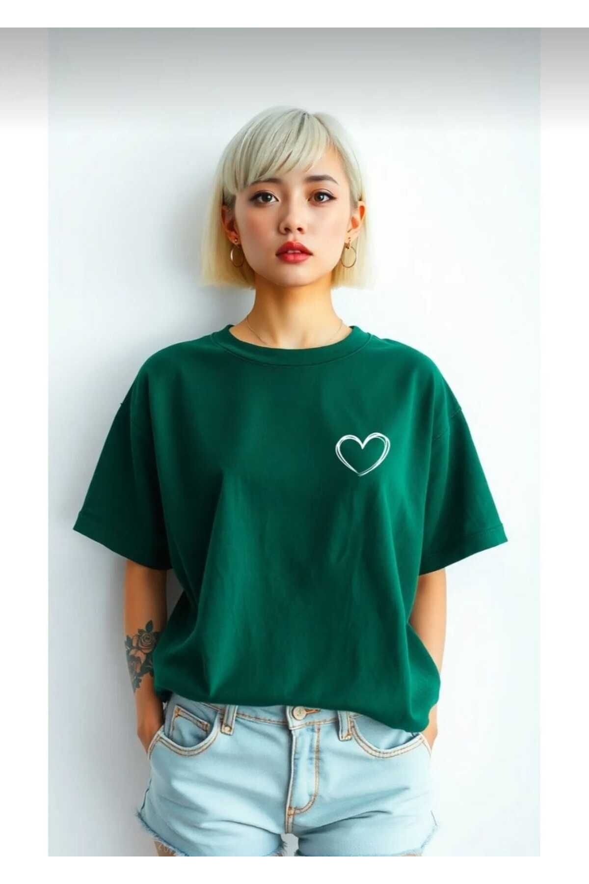 TekTarzz Unisex Hearts Pamuklu Baskılı Tasarım Tshirt