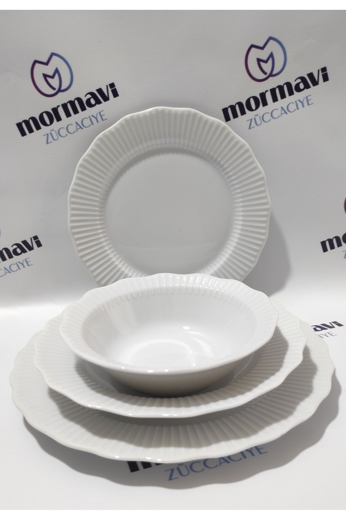 Porland PORSELEN FRILLY 24 PARÇA 6 KİŞİLİK YEMEK TAKIMI ( PASTA TABAĞI BÜYÜK)