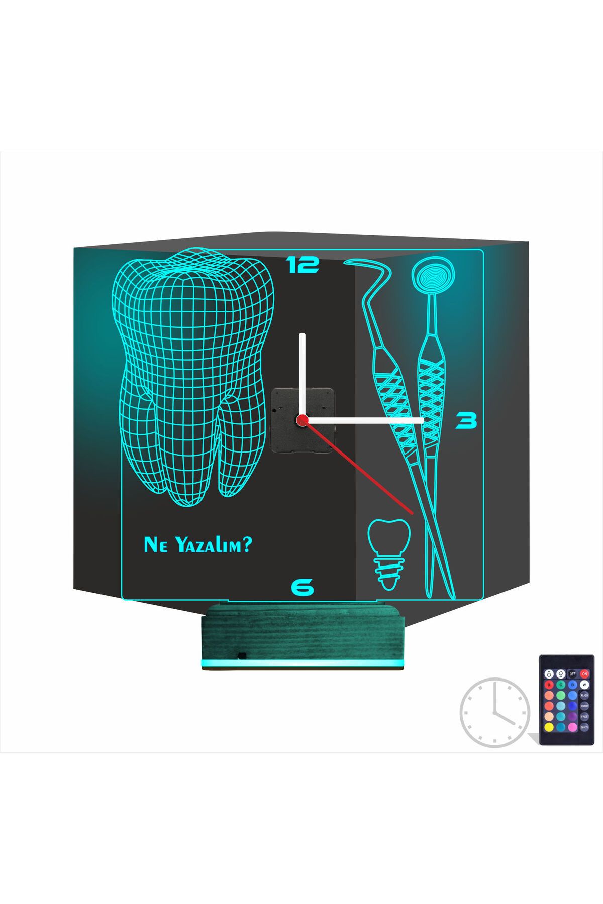 Kirppi 3d Saat Lamba Diş Doktoru Hediye Kişiye Özel Masa Gece Lambası