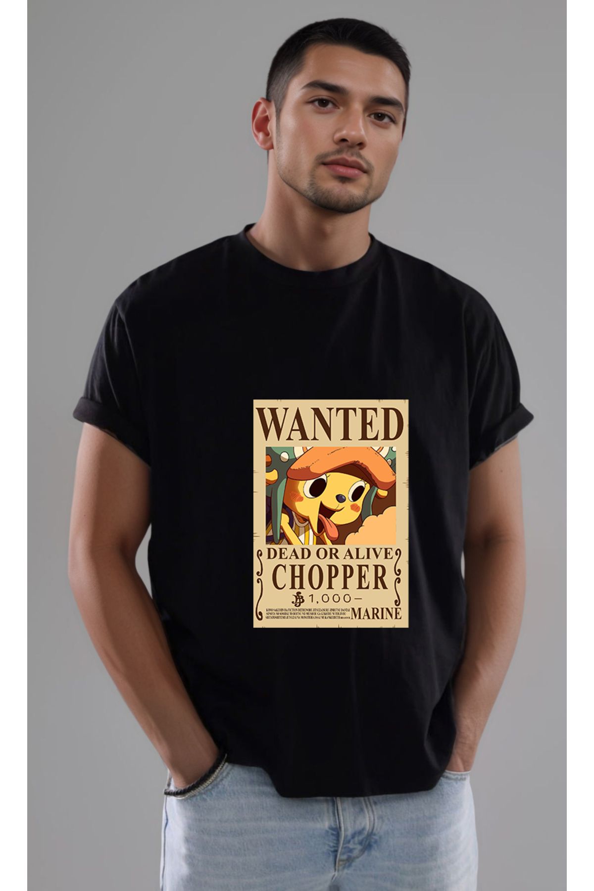 petite pati One Piece Wanted Chopper Baskılı Unisex Tshirt
