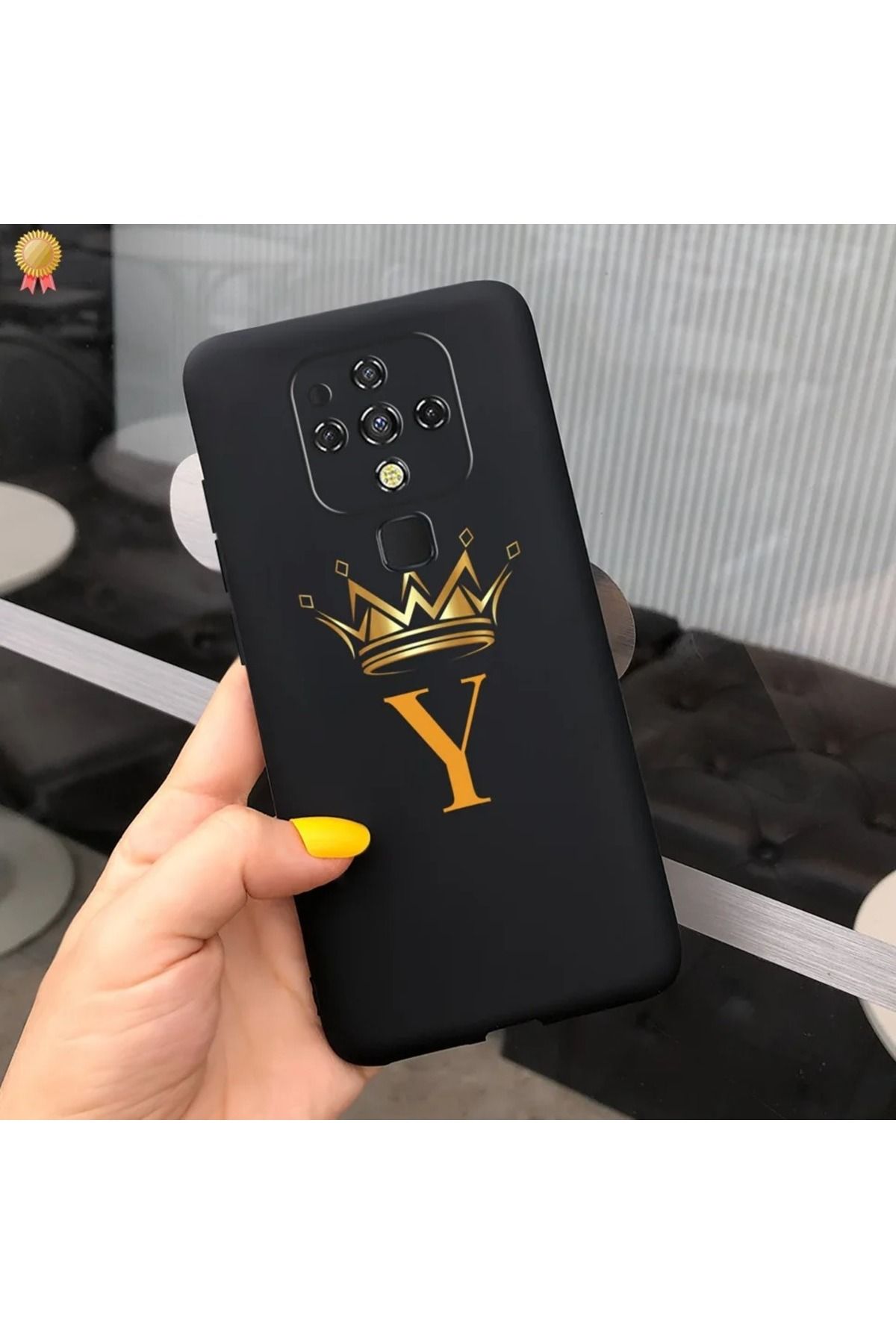 Rotaks Tecno Camon 16 Uyumlu Harfli Taç Baskılı Kişiye Özel Silikon Telefon Kılıfı - Y