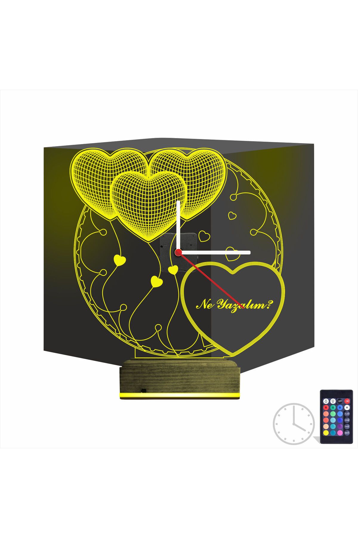 Kirppi 3d Saat Lamba Kalp Sevgiliye Hediye V1 Kişiye Özel Masa Gece Lambası-1