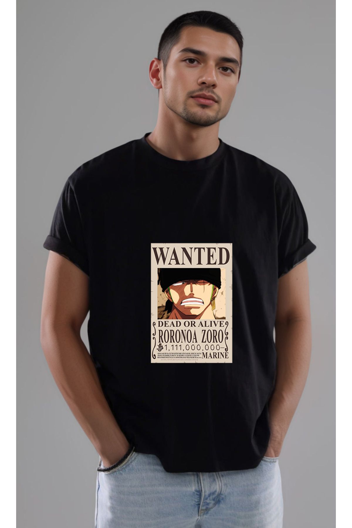 petite pati One Piece Wanted Zoro Baskılı Unisex Tshirt