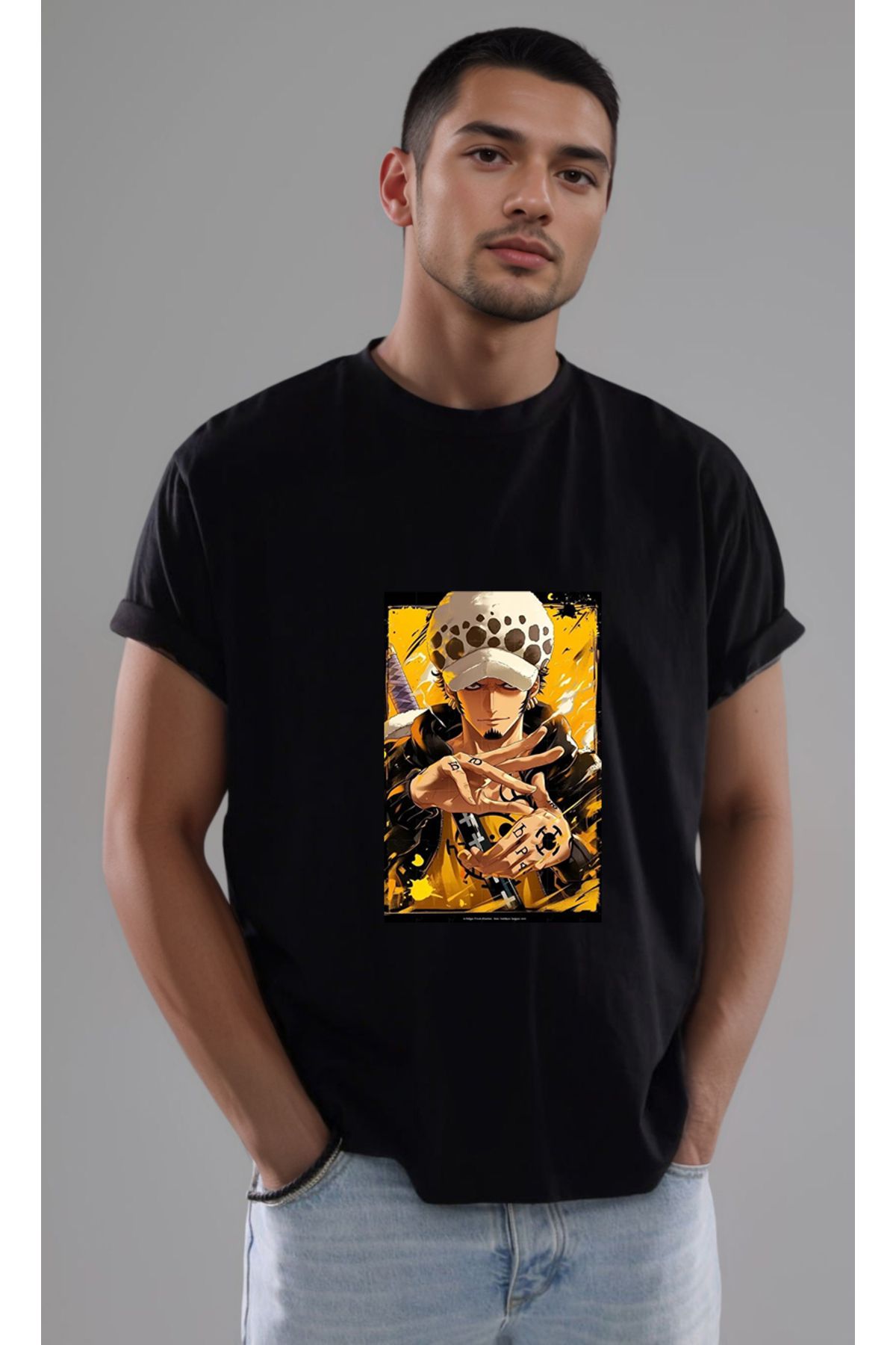 petite pati One Piece Trafalgar Law Baskılı Unisex Tshirt
