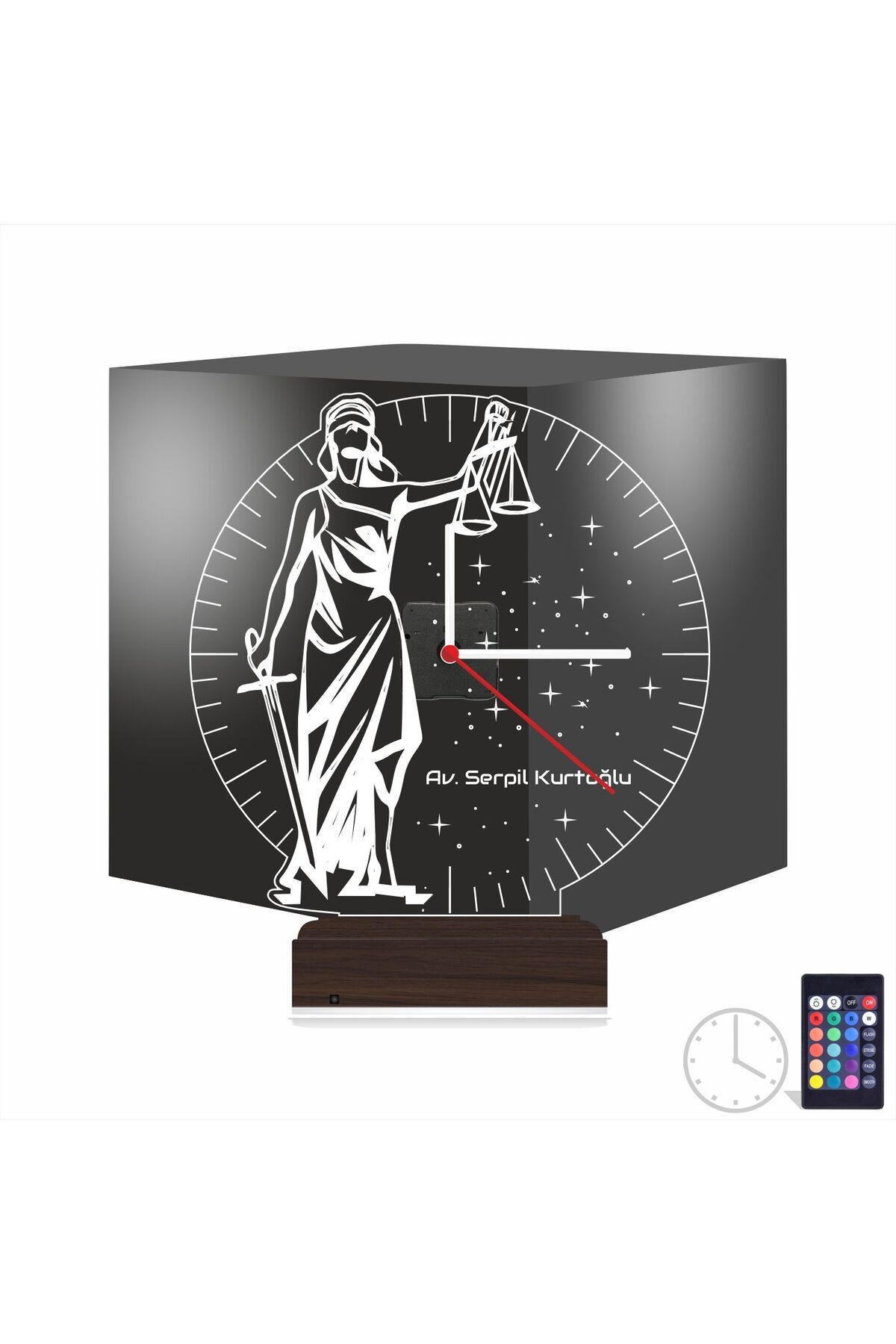 Kirppi 3d Saat Lamba Adalet Kadın Avukat Hediye Terazi Kişiye Özel Masa Gece Lambası
