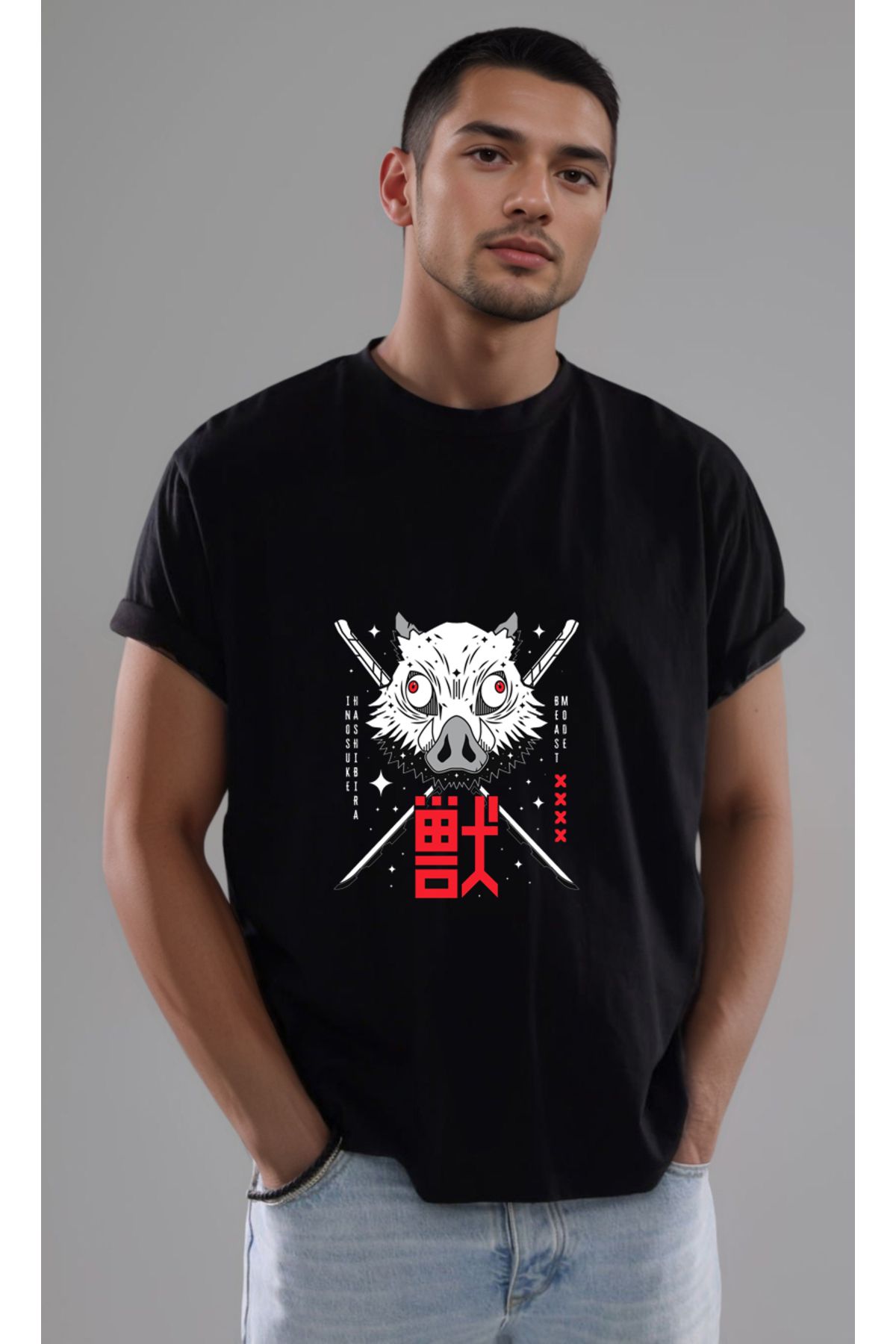 petite pati Demon Slayer Inosuke Baskılı Unisex Tshirt
