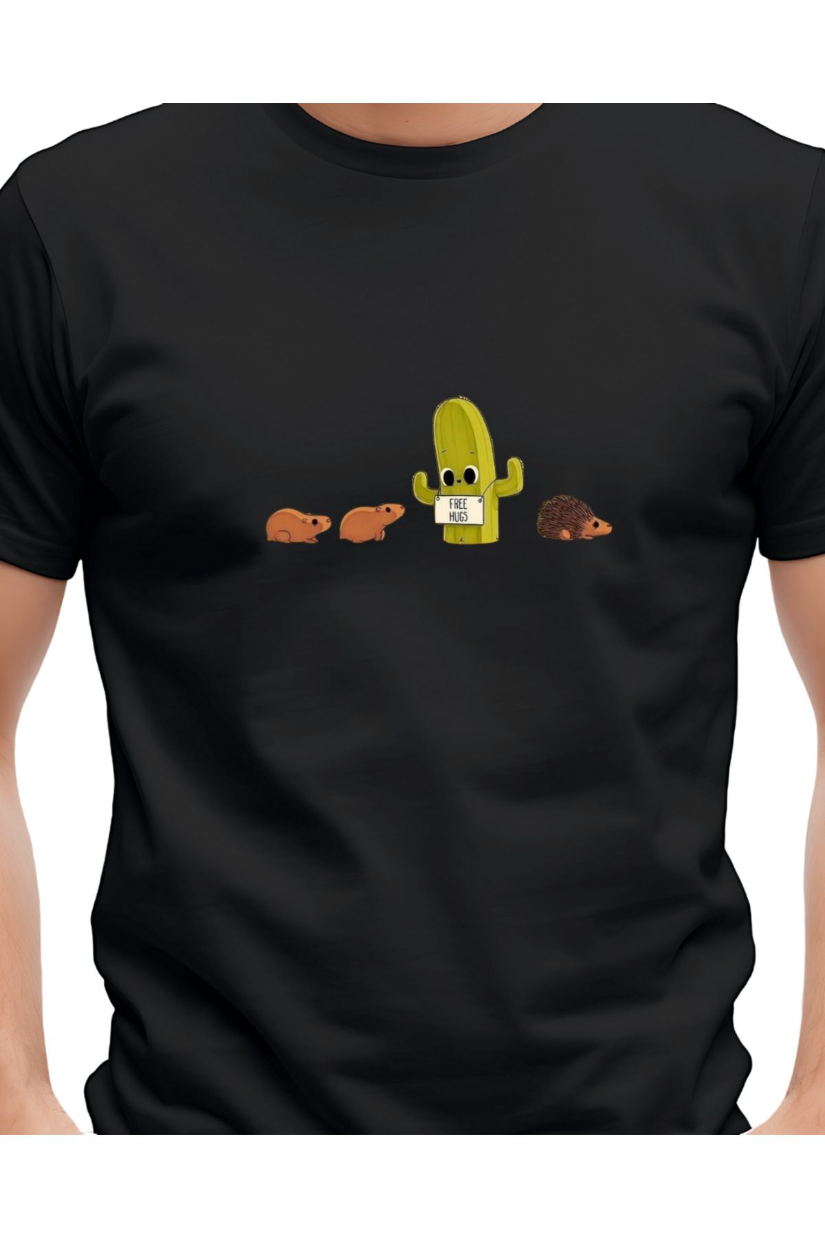 Ebiidesign Kaktüs ve Kirpiler Tasarımlı Baskılı T-Shirt
