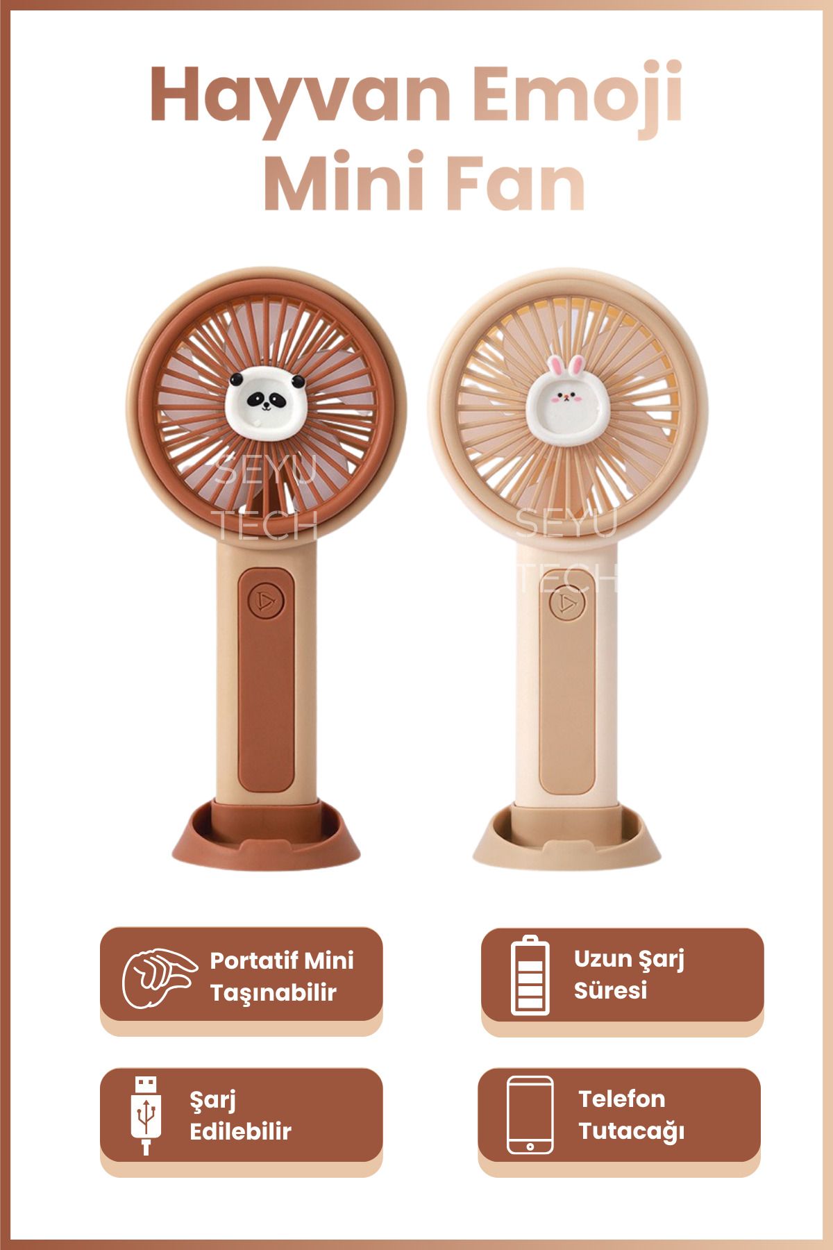 SEYUTECH Hayvan Emojili Mini El Fanı Taşınabilir Şarj Edilebilir Soğutucu Mini Fan