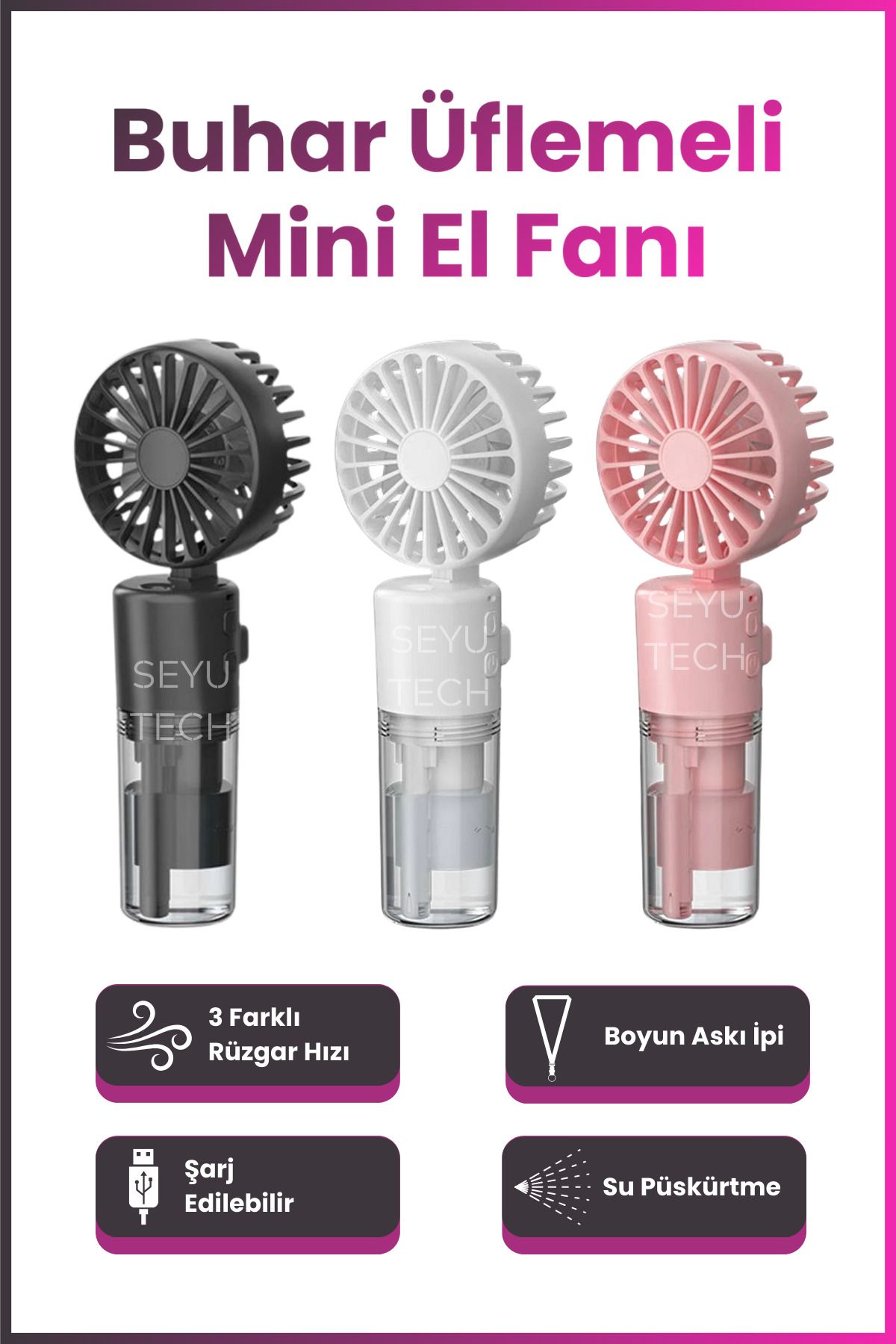 SEYUTECH Buhar Üflemeli Mini El Fanı Taşınabilir Şarj Edilebilir Soğutucu Su Üfleme Mini Fan