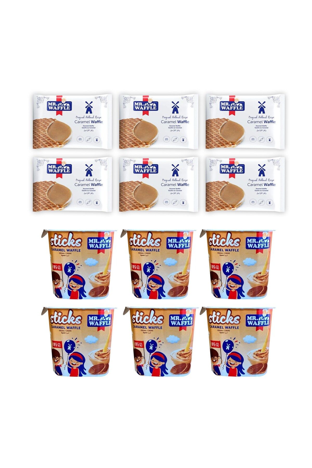 MR.WAFFLE Caramel Waffle 26 gr 6 lı + Stciks 50 gr 6 lı Karma Paket