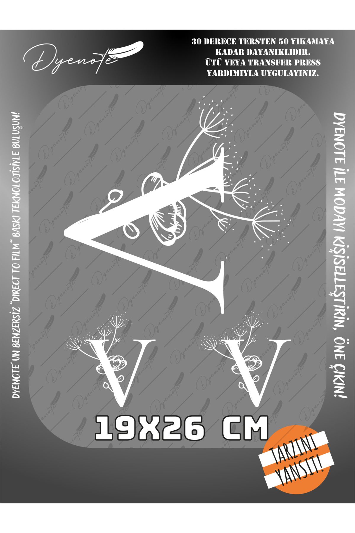 DYENOTE V Monogram Beyaz Harf Seti - Ütüyle Yapıştır - 19x26 CM