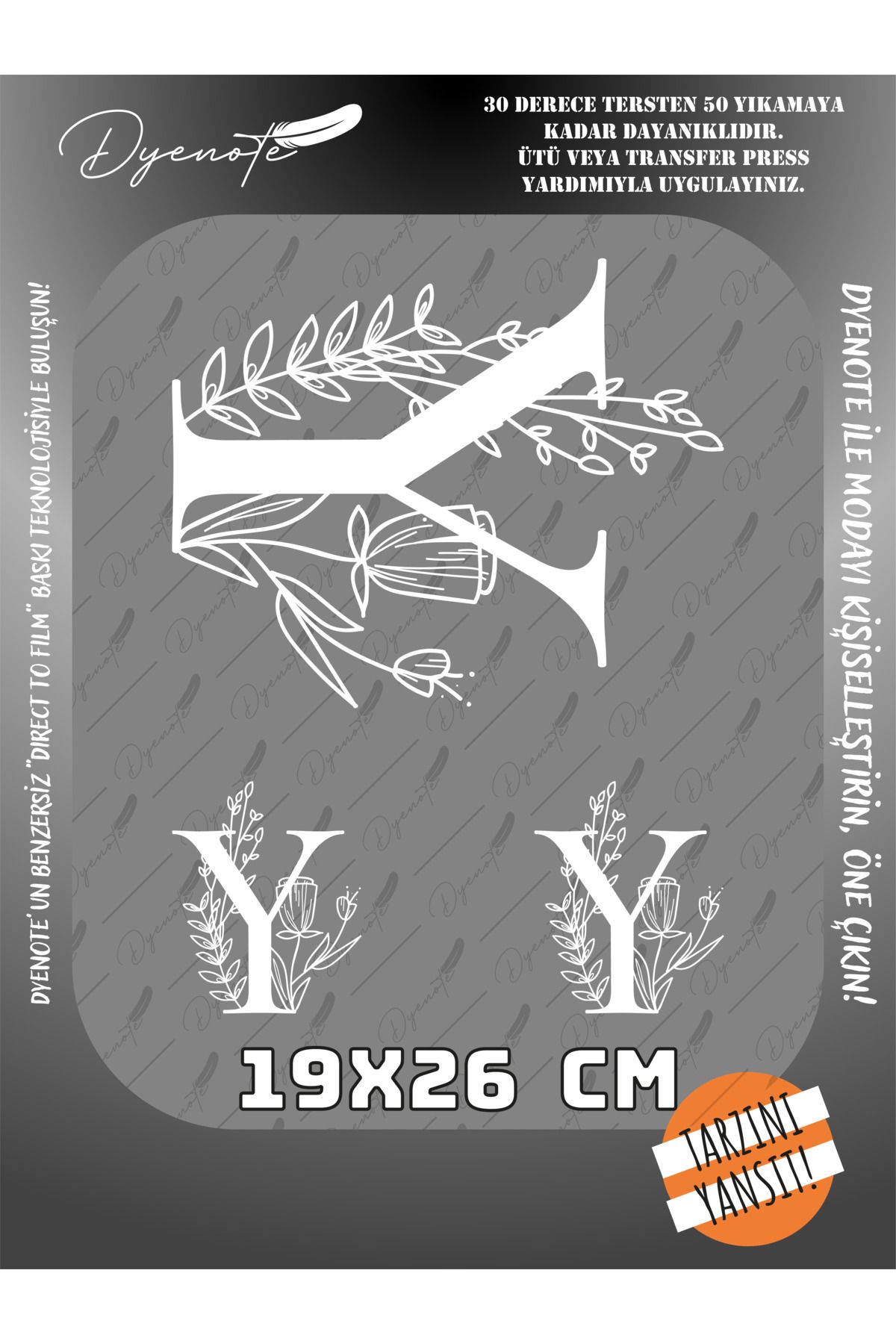 DYENOTE Y Monogram Beyaz Harf Seti - Ütüyle Yapıştır - 19x26 CM