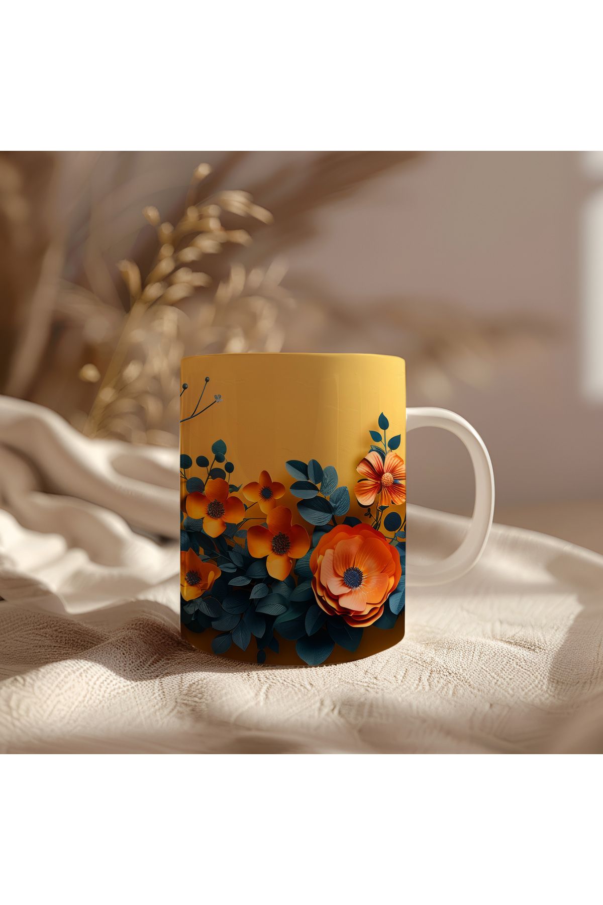 waspandhornet Sarı Çiçek Desenli Kupa