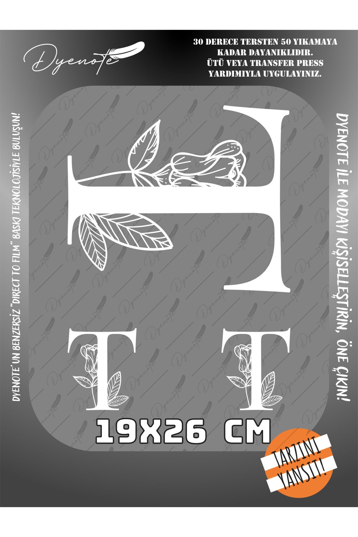 DYENOTE T Monogram Beyaz Harf Seti - Ütüyle Yapıştır - 19x26 CM