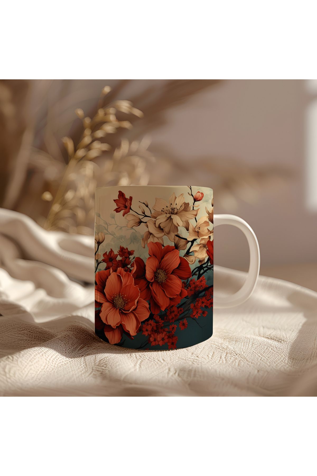 waspandhornet Vintage Çiçek Desenli Seramik Kupa