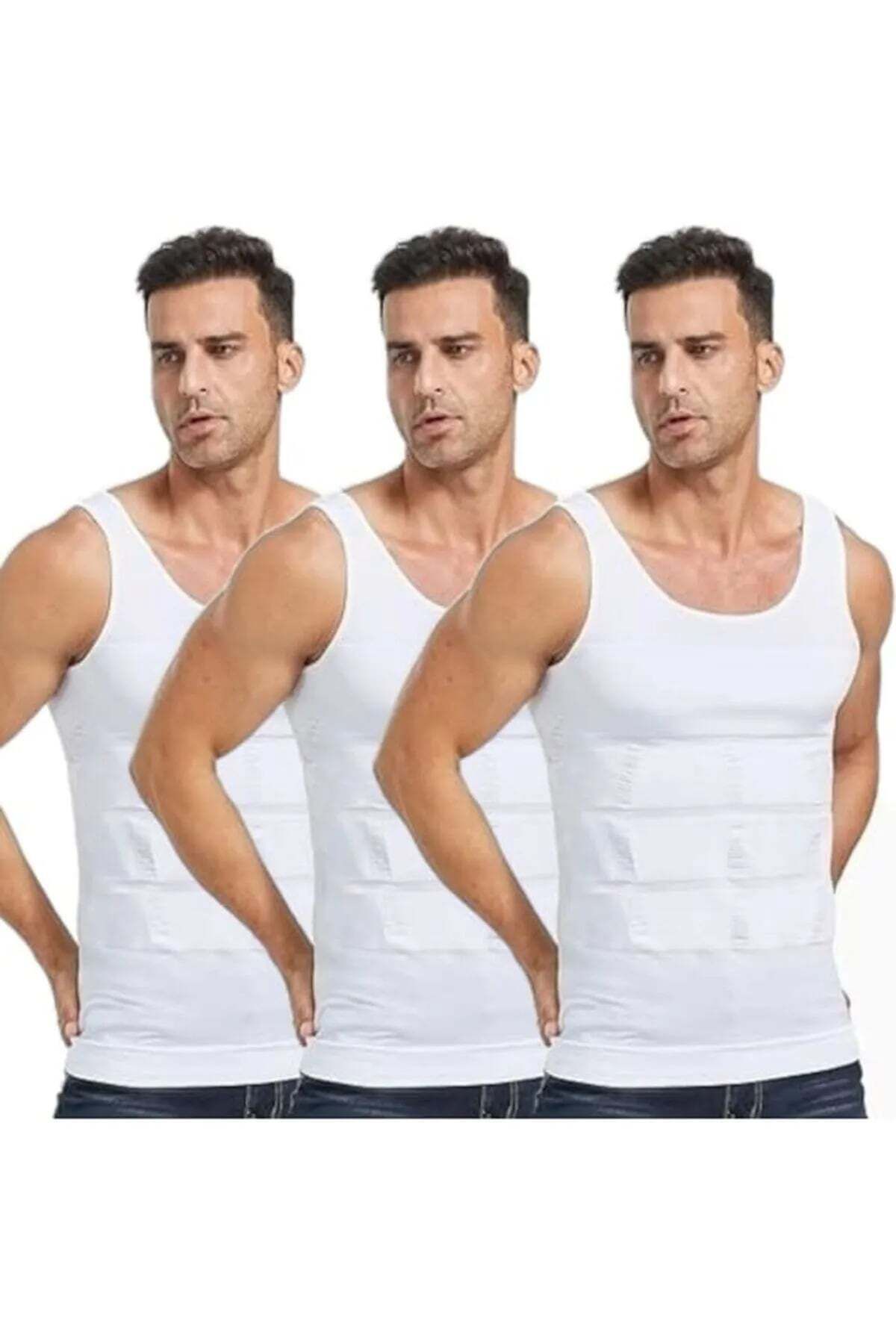 MYS GRUP TEKSTİL Erkek 3'lü BEYAZ Slim' N Lift Beden İnceltici Korse Atlet / 6012
