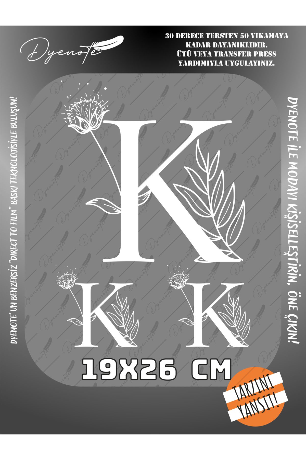 DYENOTE K Monogram Beyaz Harf Seti - Ütüyle Yapıştır - 19x26 CM