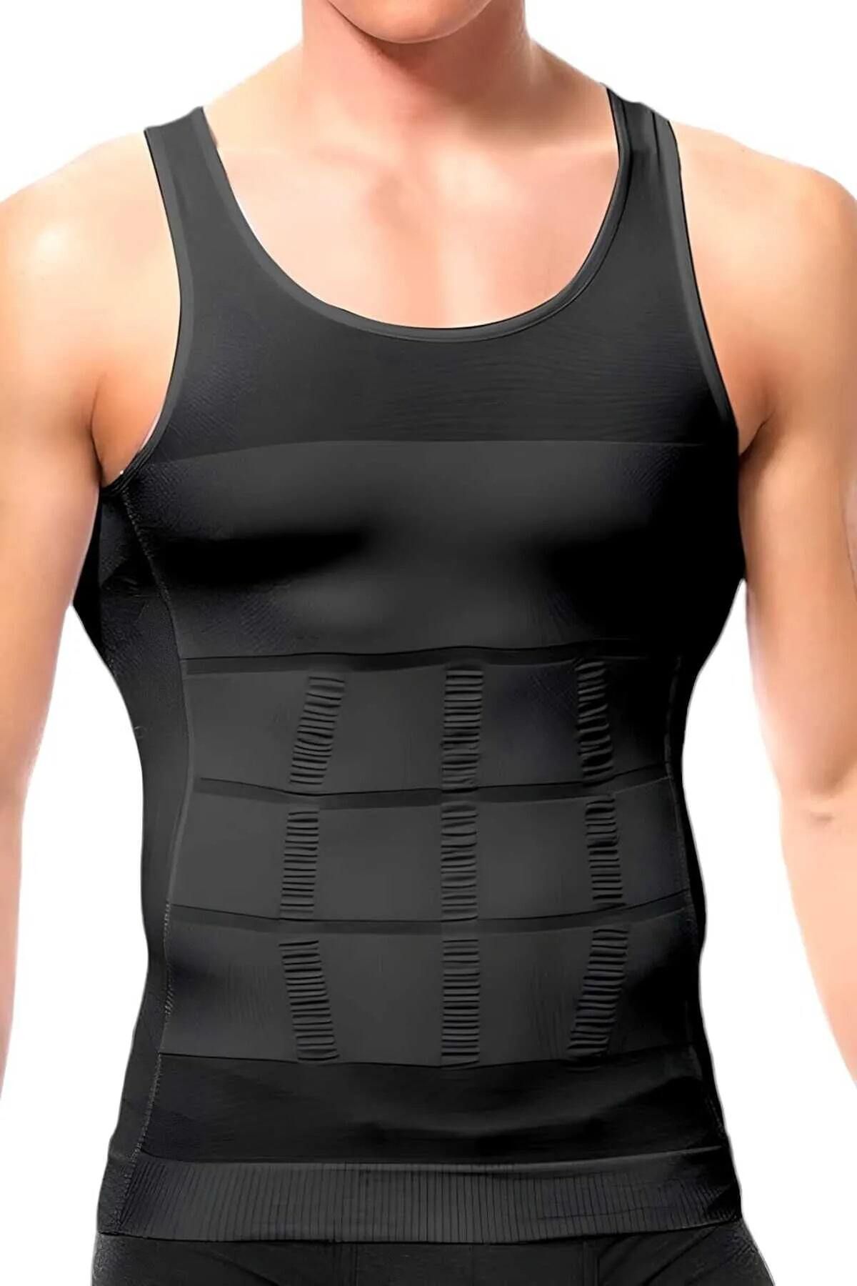 MYS GRUP TEKSTİL Erkek 2'li SİYAH Slim' N Lift Beden İnceltici Korse Atlet / 6012