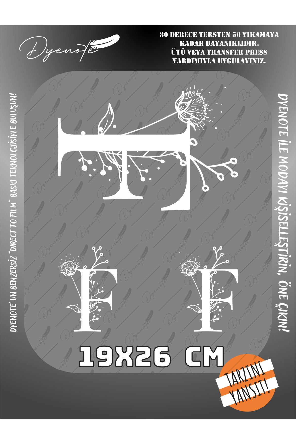 DYENOTE F Monogram Beyaz Harf Seti - Ütüyle Yapıştır - 19x26 CM