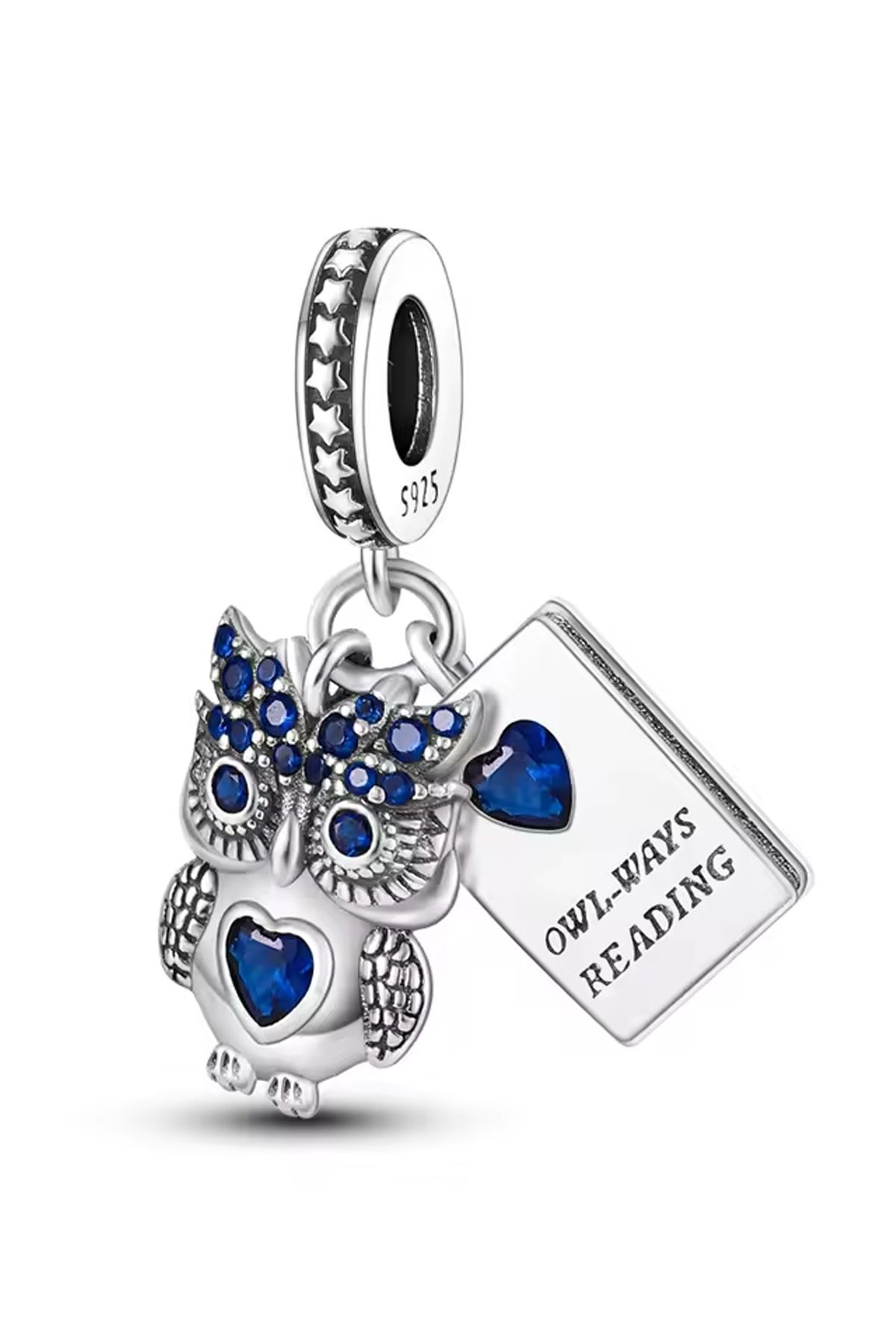 Fubena Mavi Taşlı Baykuş ve Kitabı Sallantılı Charm