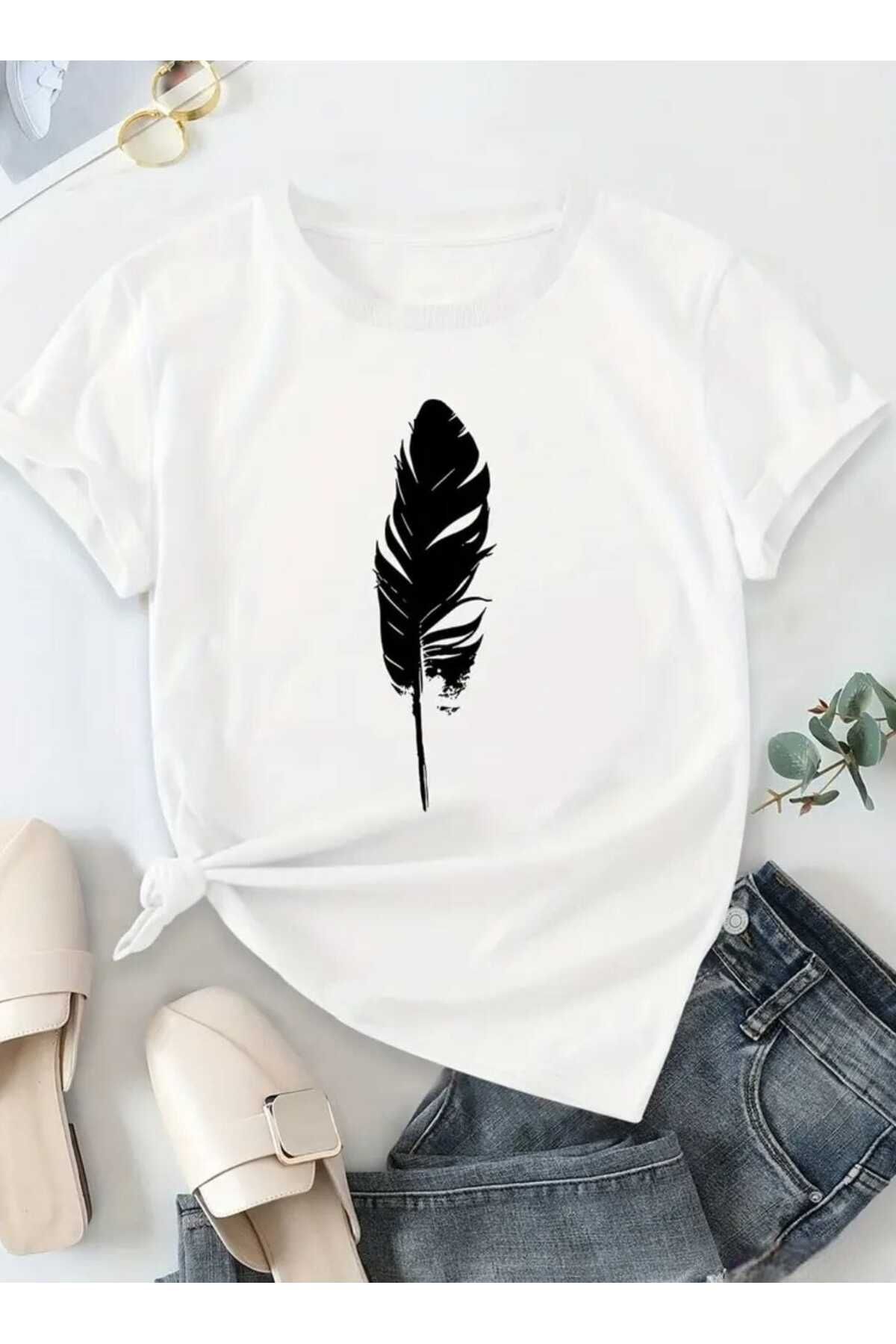 TekTarzz Unisex Tüy Baskılı Tasarım Tshirt