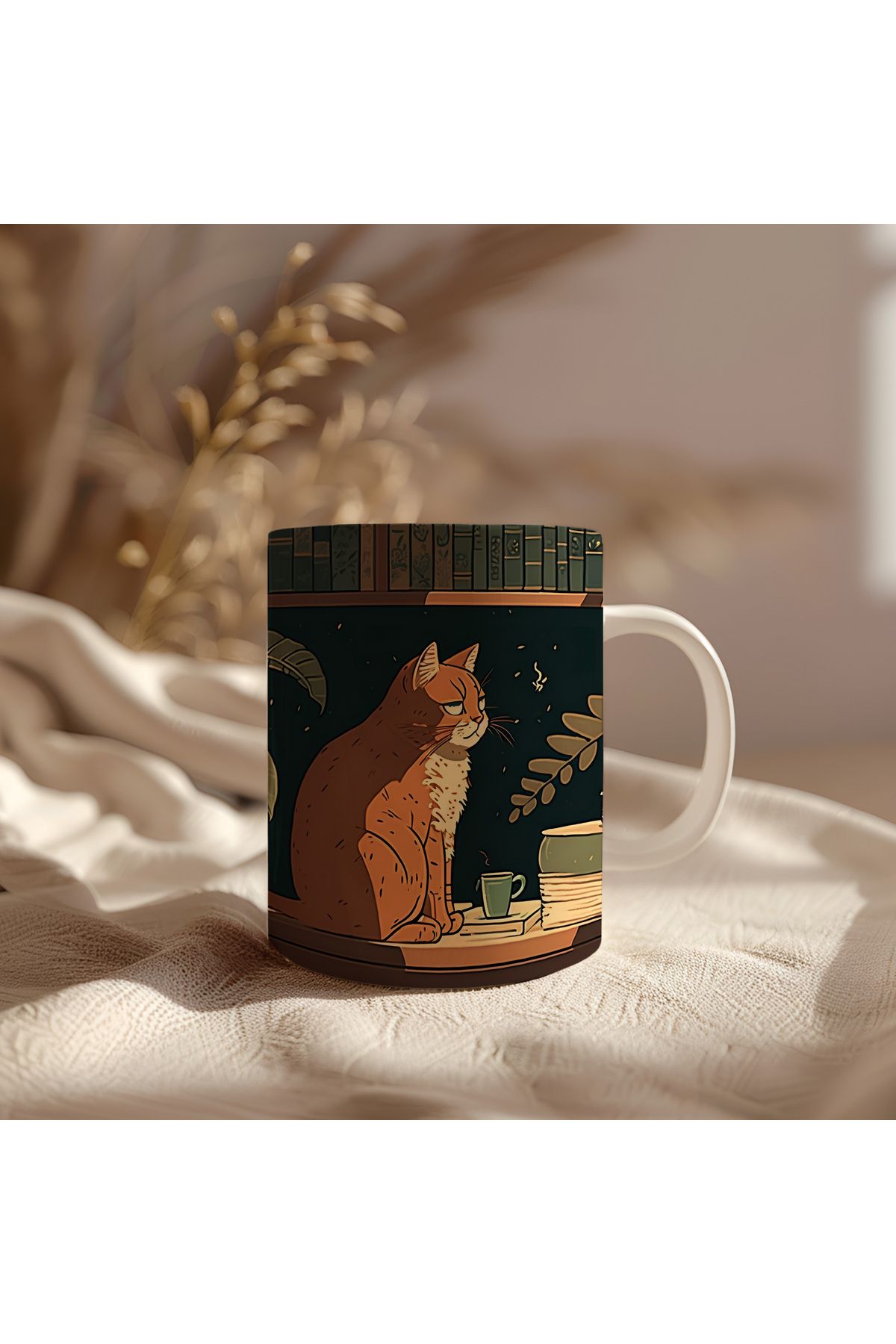waspandhornet Kedi Temalı Seramik Kupa