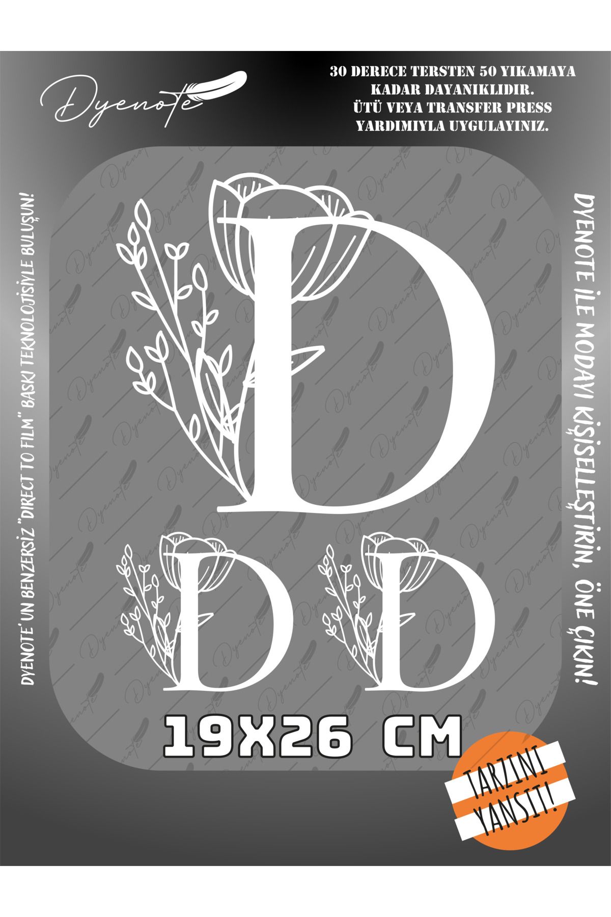 DYENOTE D Monogram Beyaz Harf Seti - Ütüyle Yapıştır - 19x26 CM