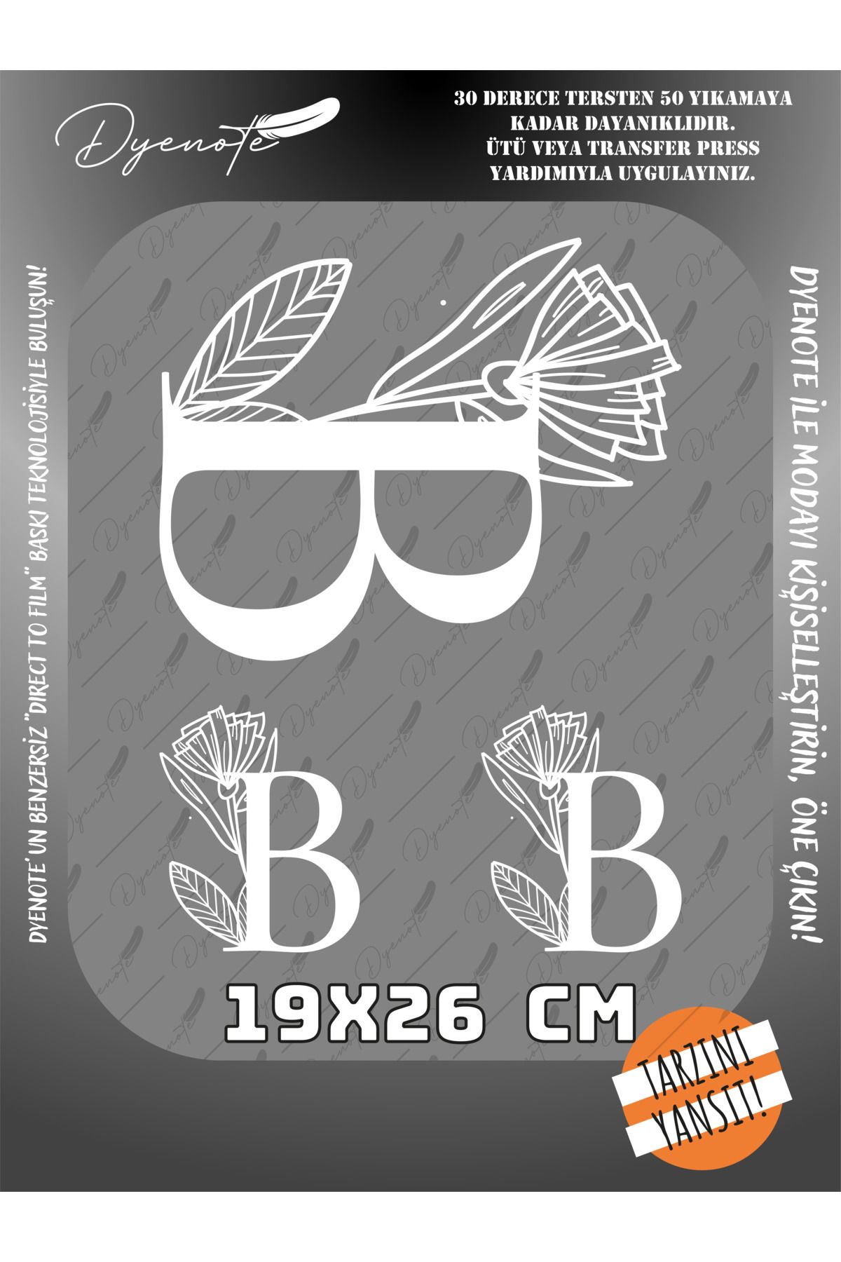 DYENOTE B Monogram Beyaz Harf Seti - Ütüyle Yapıştır - 19x26 CM