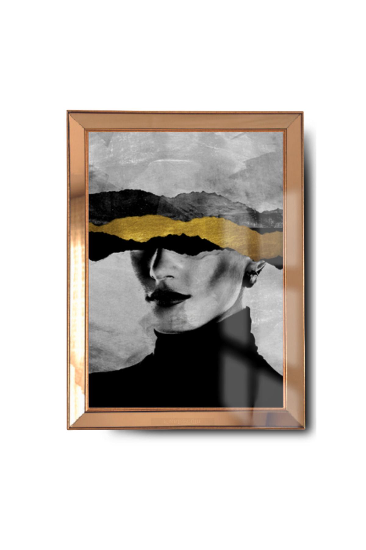 Arkenta Gold Çerçeveli Varak Detaylı Gold Black Kadın Cam Ayna Çerçeveli Tablo