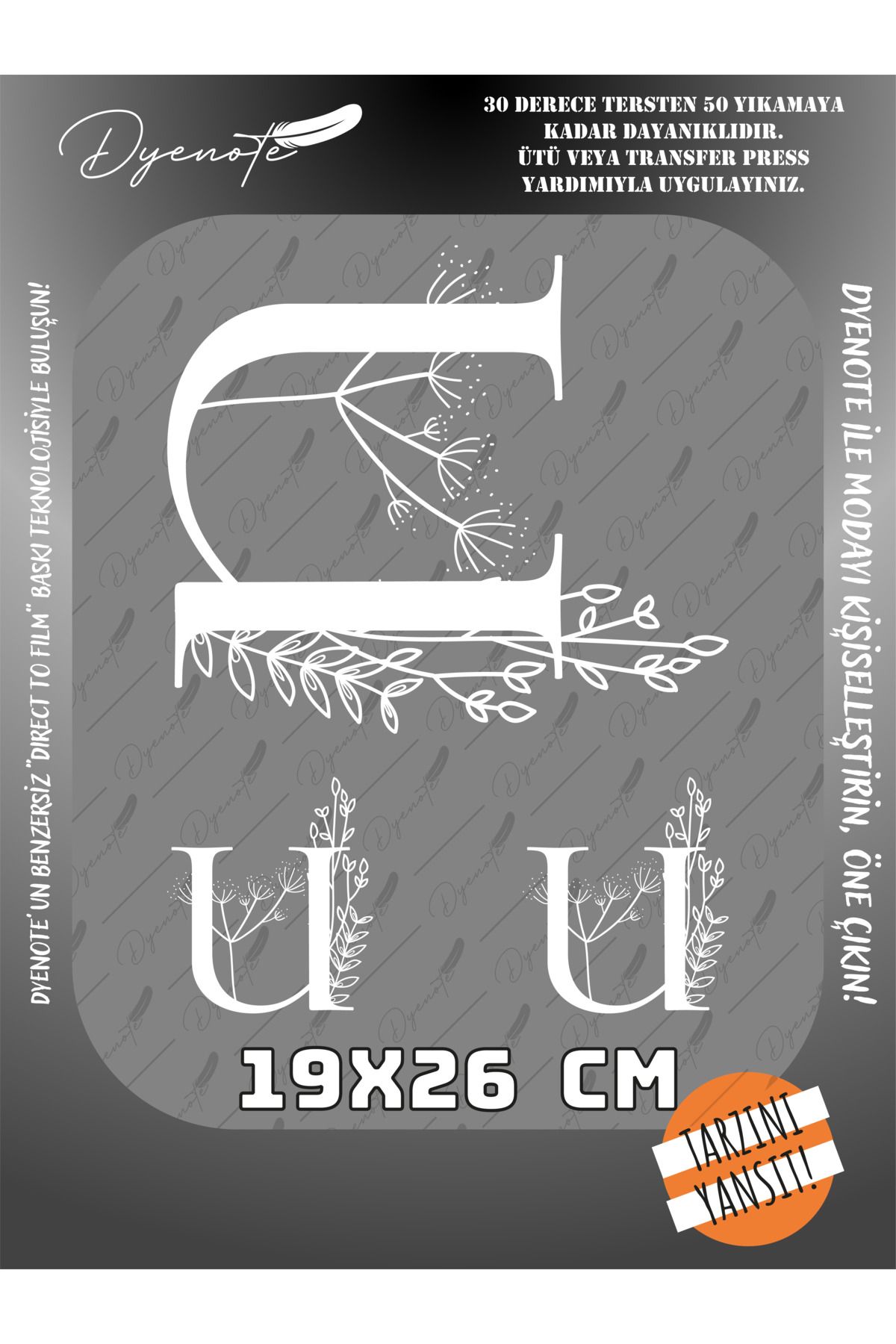 DYENOTE U Monogram Beyaz Harf Seti - Ütüyle Yapıştır - 19x26 CM