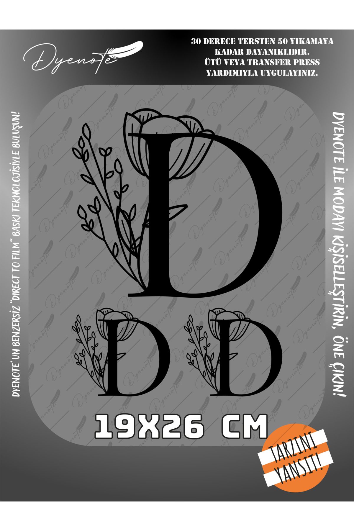 DYENOTE D Monogram Siyah Harf Seti - Ütüyle Yapıştır - 19x26 CM