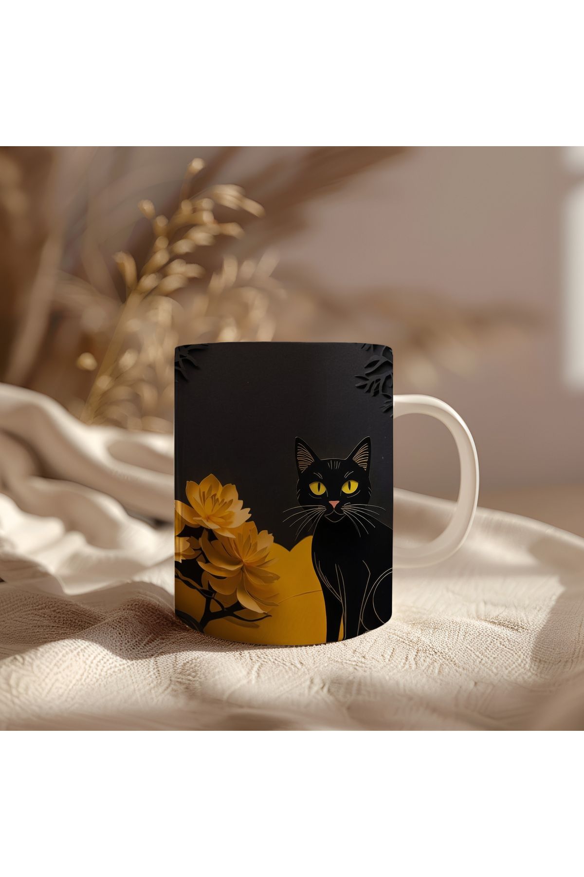 waspandhornet Siyah Kedi Temalı Seramik Kupa