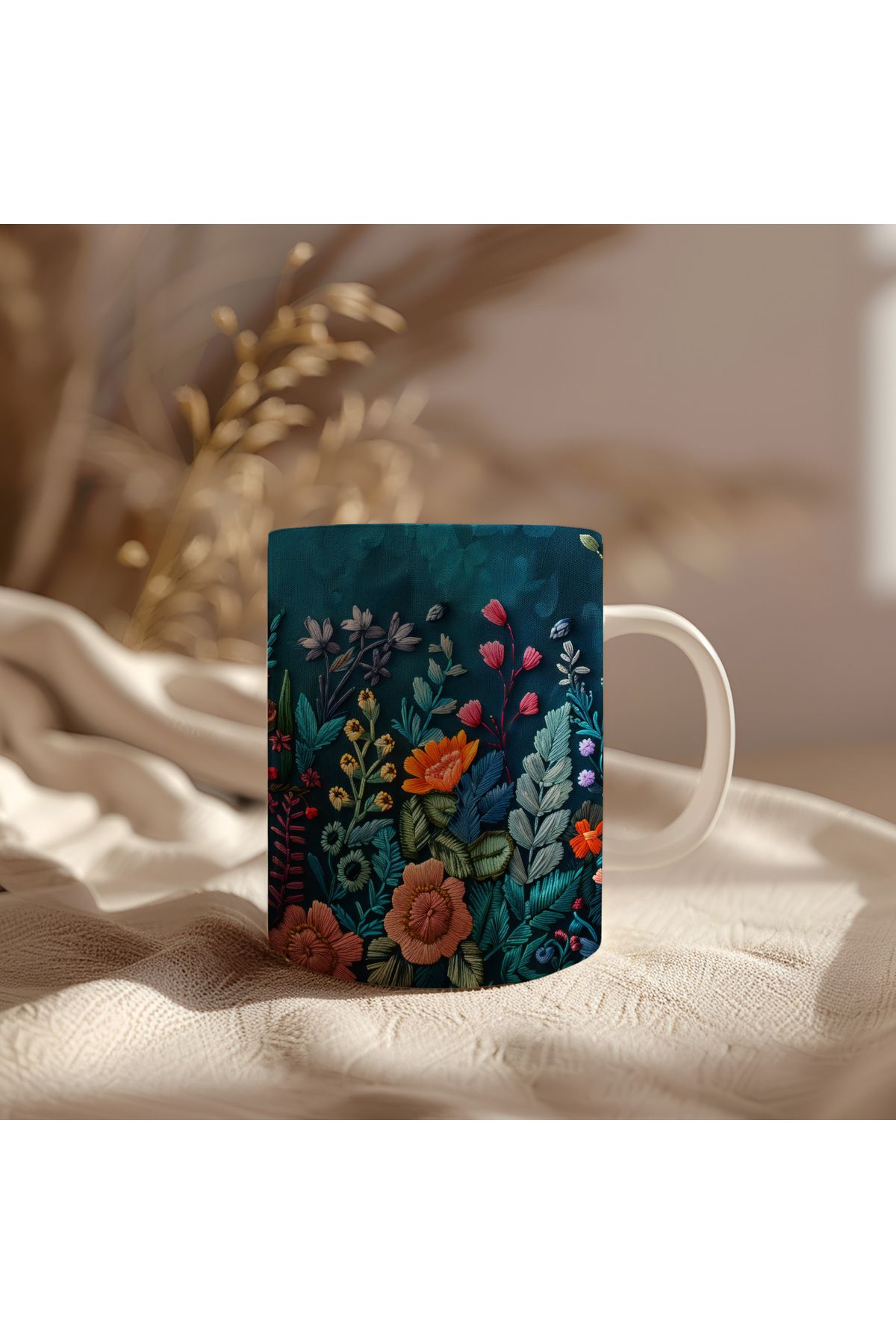 waspandhornet Floral Desenli Seramik Kupa