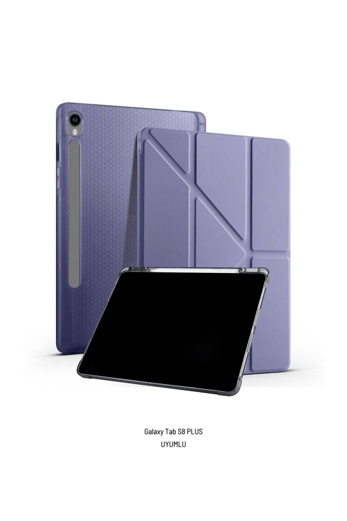 Fuchsia Galaxy Tab S8 Plus Uyumlu Kalem Bölmeli Standlı Fuchsia Trifolding Tablet Kılıfı