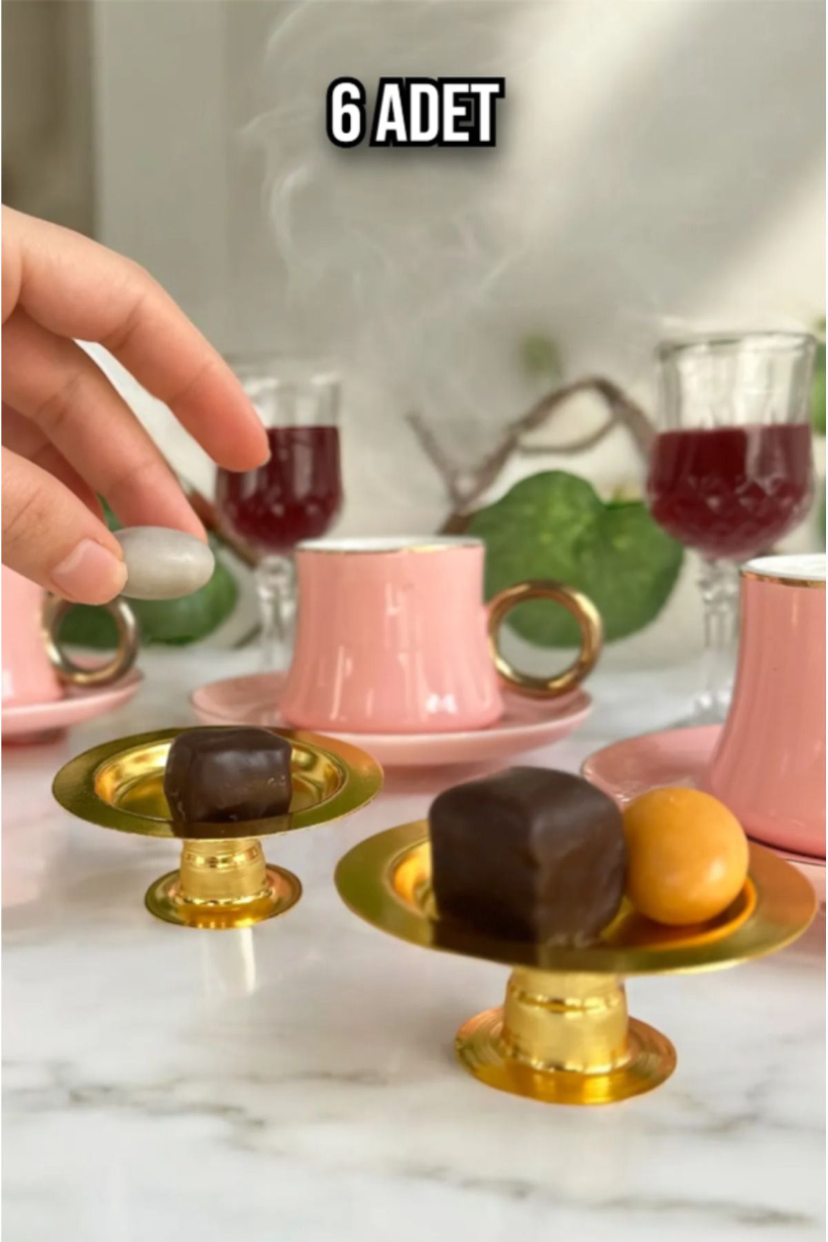 prokitchen Dekoratif Gold Kaplama 6'lı Lüx Lokumluk -Makaronluk Kahve Yanı Sunumluk
