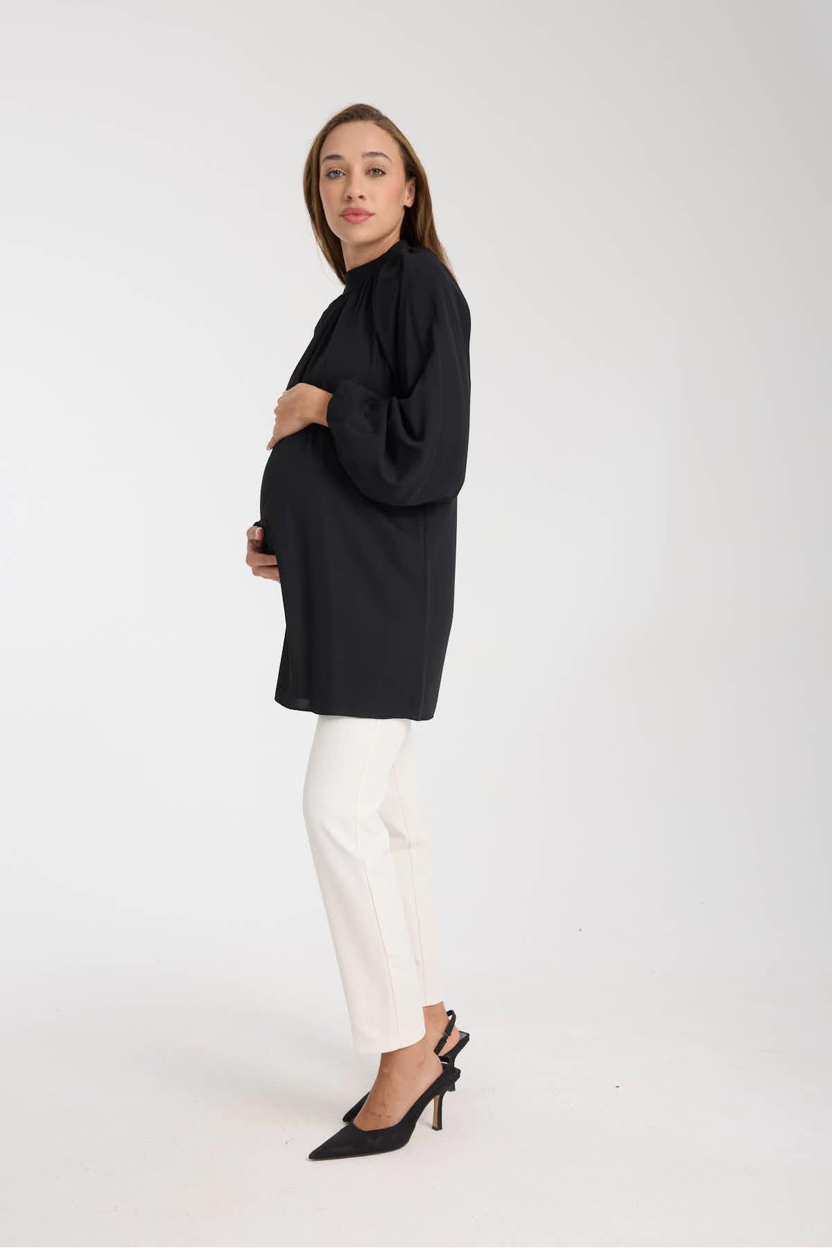 Işşıl IŞŞIL 50850-Balon Kol OwerSize Hamile Crep Bluz-Tunik