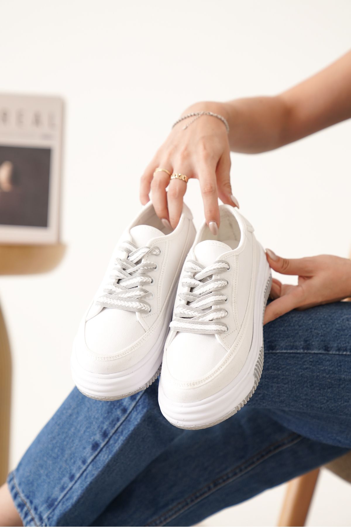 Daxtors D094 Kadın Sneaker Yüksek Taban Bağcıklı Bez Spor Ayakkabı