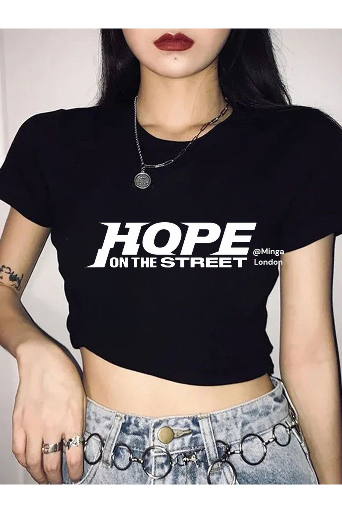 Minga London Siyah Hope on the street Crop Bluz -Minga London