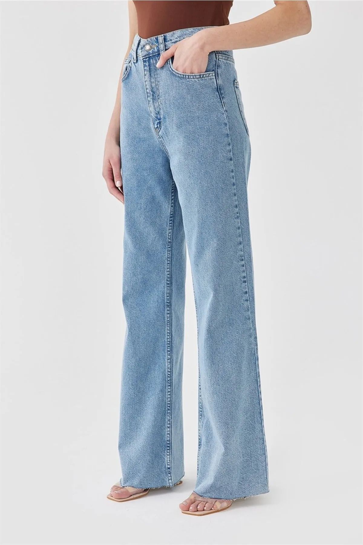 Ramrod Kadın Kar Mavi Palazzo Model Bol Paça Kot Pantolon