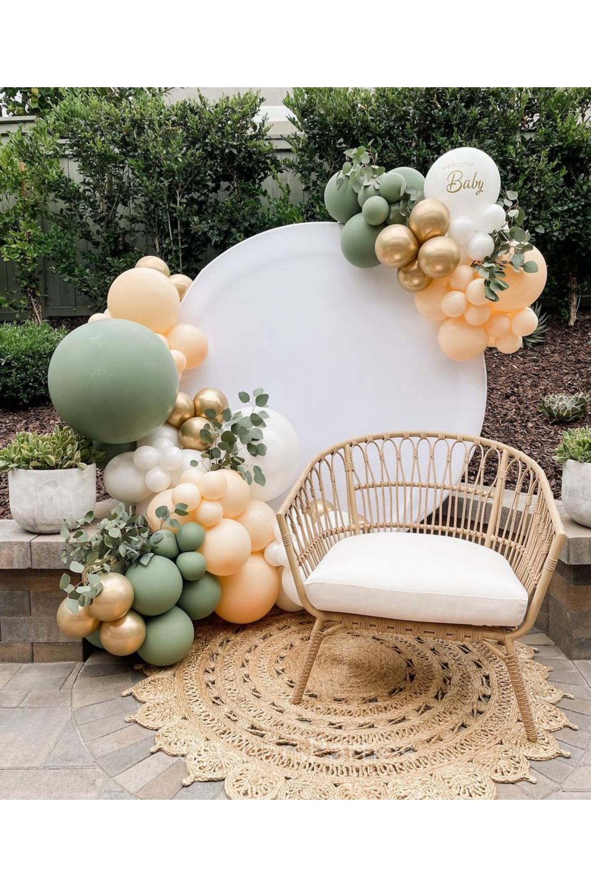 Çemrek Süs Parti Küf Yeşili Gold Krom Retro White Somon Balon Zinciri Seti 100 lü