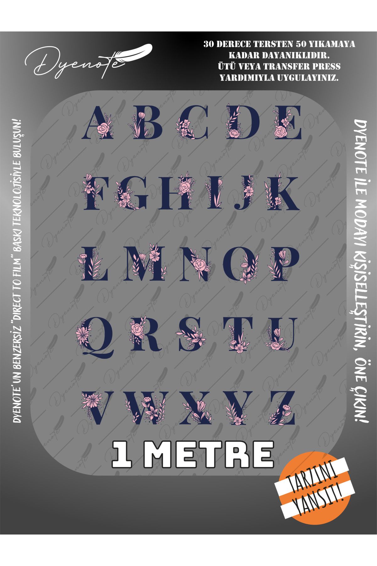 DYENOTE Monogram Harfler Baskı Seti 1 - Ütüyle Yapıştır - 1 Metre