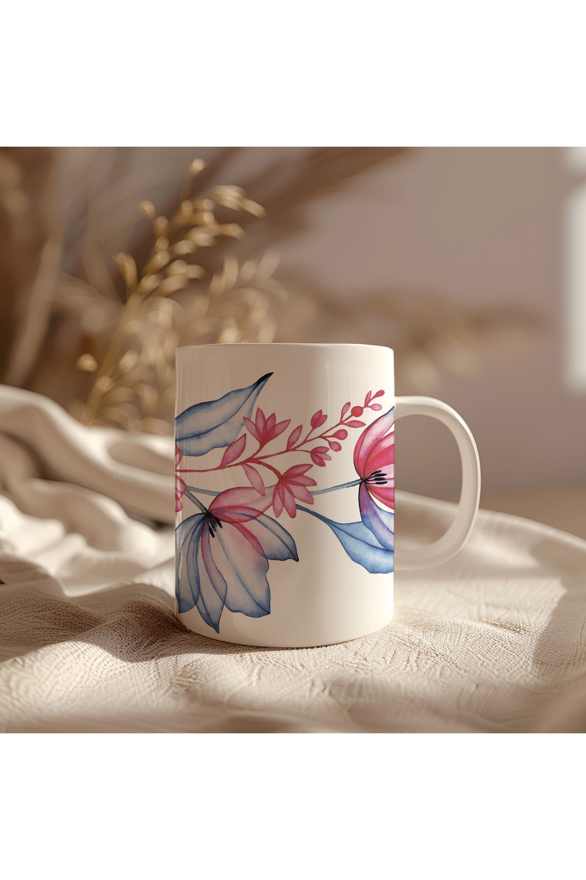 waspandhornet Floral Desenli Seramik Kupa