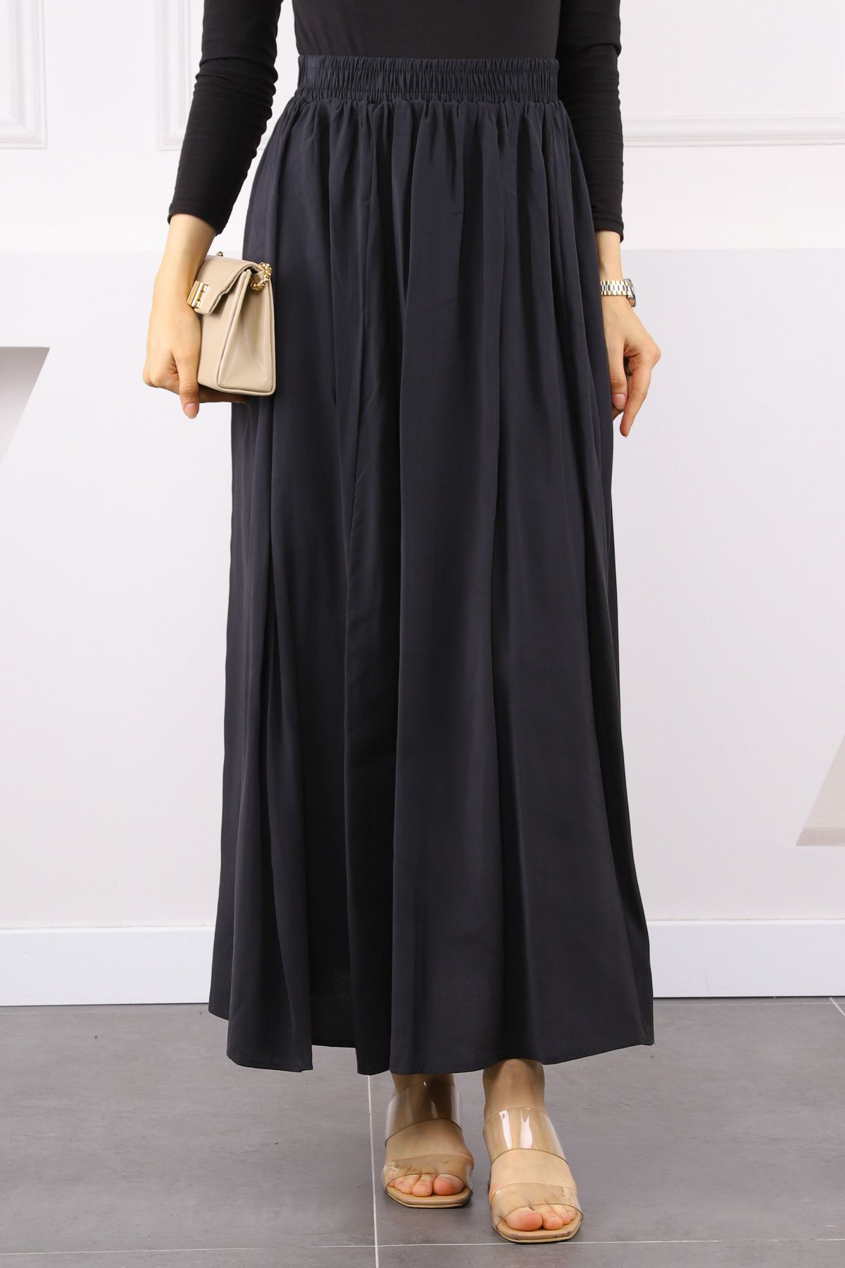 İmajButik Siyah Bel Lastikli Modal Etek
