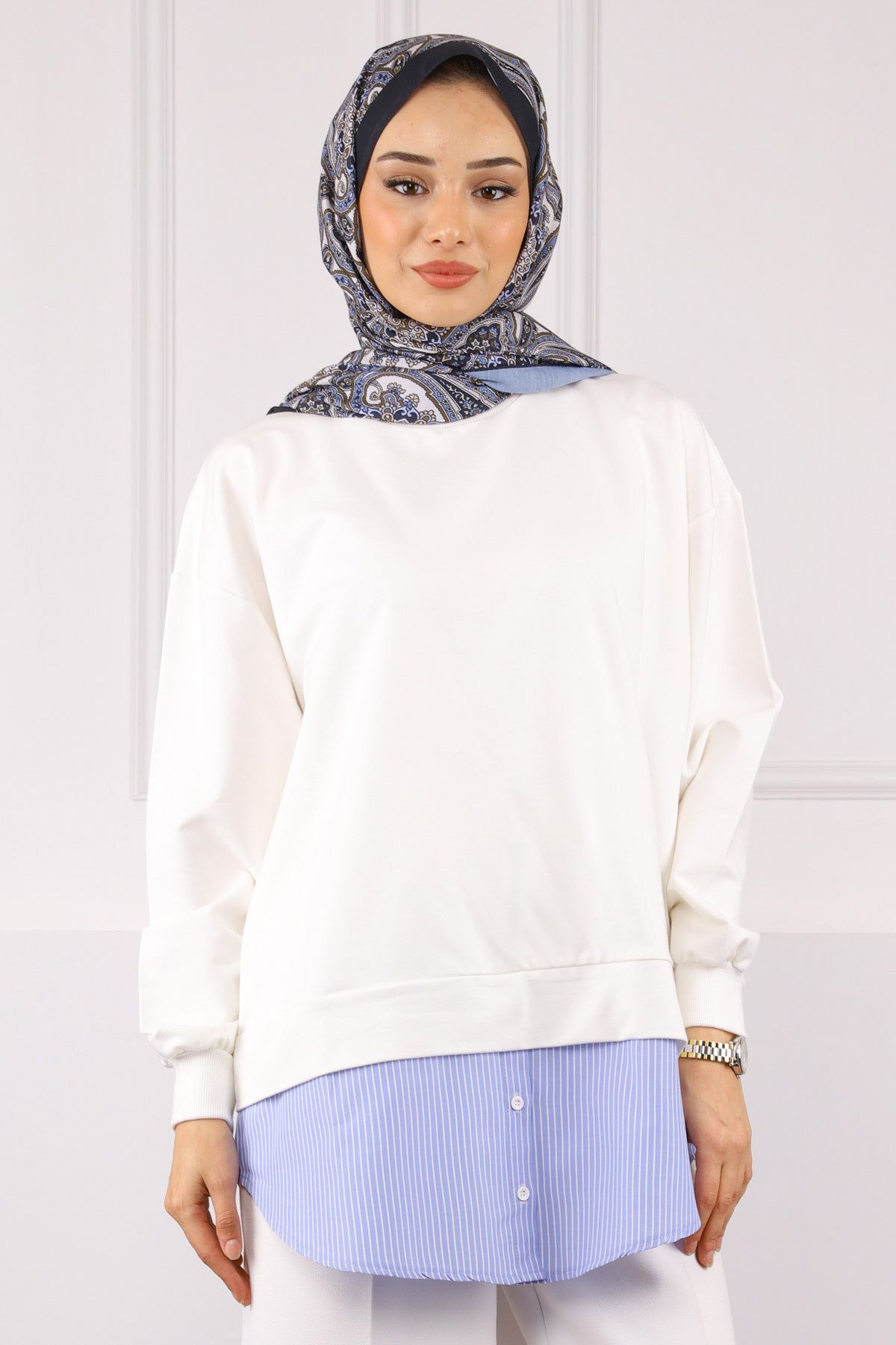 İmajButik Ekru Gömlek Garnili Sweat