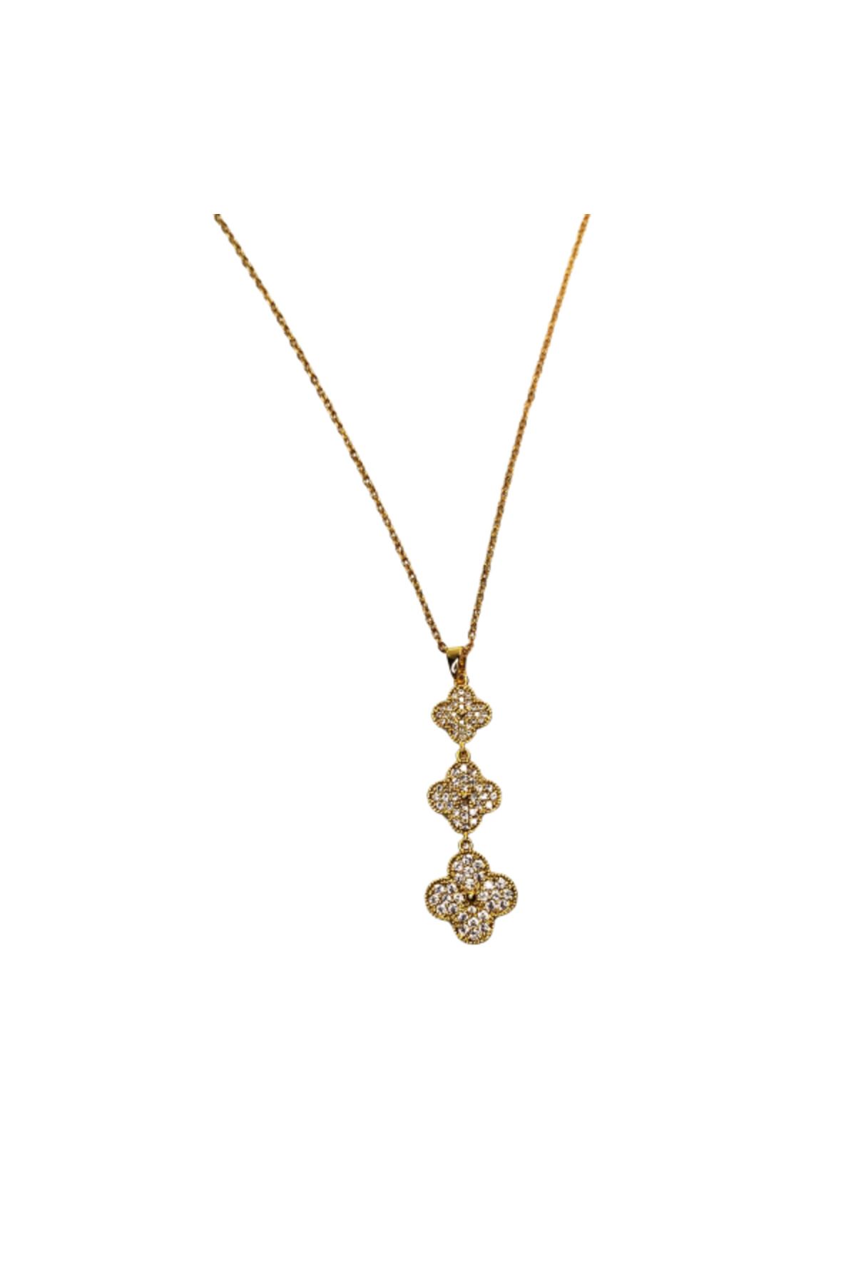 staınless steel Yonca Model Gold Çelik Kolye