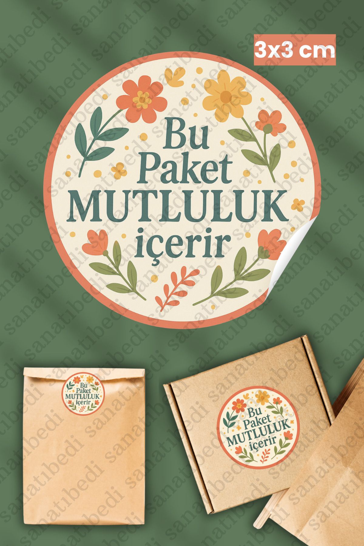 sanatıbedi 50 Adet Thank You Bu Pakette Mutluluk Var Sticker - Paketleme Kargo Hediye Etiketi 3X3 cm